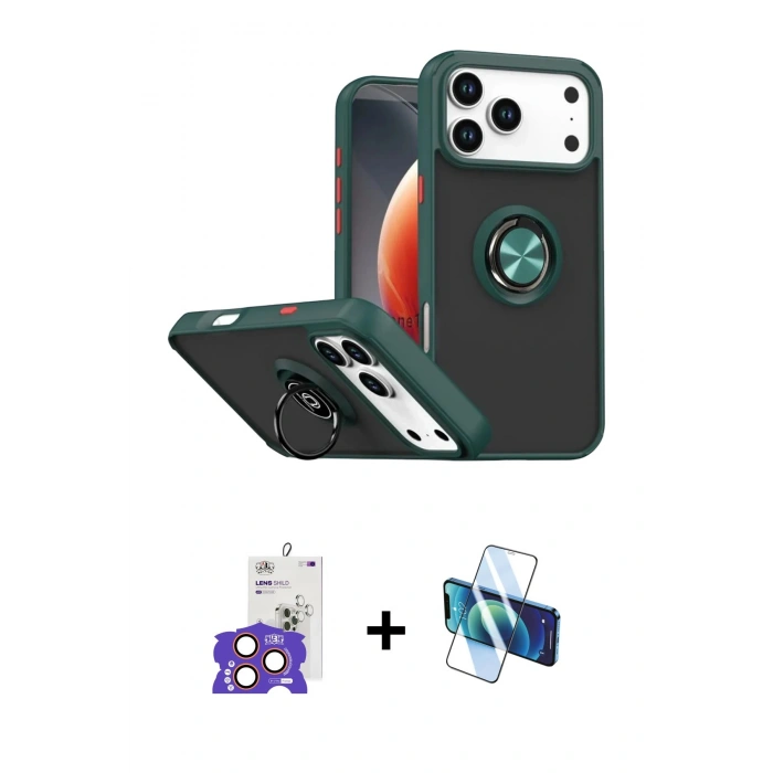 MARSİLYAN™- iPhone 17 Pro Max Kılıf Yörünge Çizgi - Siyah 3D Antistatik Cam Ekran Koruyucu + Bilvis Titan Kamera Lens - TU
