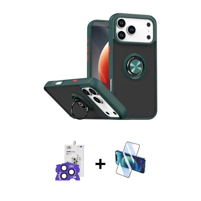 MARSİLYAN™- iPhone 17 Pro Max Kılıf Yörünge Çizgi - Siyah 3D Antistatik Cam Ekran Koruyucu + Bilvis Titan Kamera Lens - LT