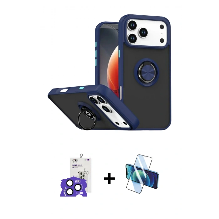MARSİLYAN™- iPhone 17 Pro Max Kılıf Yörünge Çizgi - Siyah 3D Antistatik Cam Ekran Koruyucu + Bilvis Titan Kamera Lens - LT