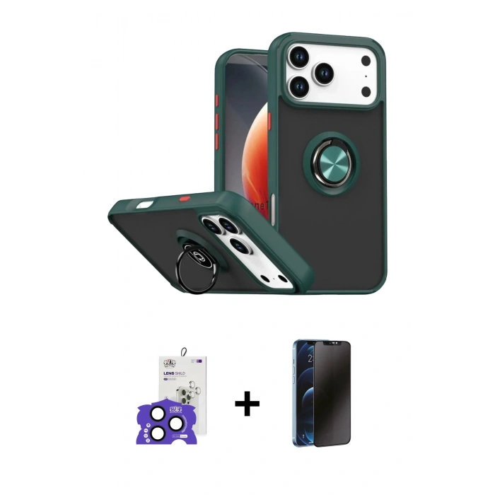 MARSİLYAN™- iPhone 17 Pro Max Kılıf Yörünge Çizgi - Siyah 3D Antistatik Hayalet Cam Ekran Koruyucu + Bilvis Titan Kamera Lens - LT