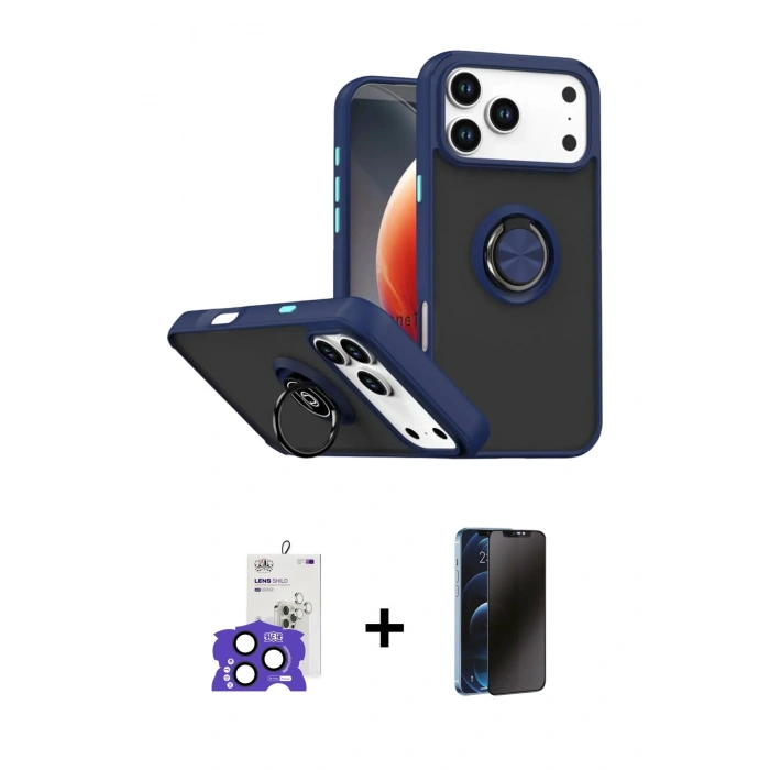 MARSİLYAN™- iPhone 17 Pro Max Kılıf Yörünge Çizgi - Siyah 3D Antistatik Hayalet Cam Ekran Koruyucu + Bilvis Titan Kamera Lens - LT