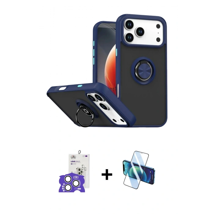 MARSİLYAN™- iPhone 17 Pro Max Kılıf Yörünge Çizgi - Siyah 3D Antistatik Seramik Nano Ekran Koruyucu + Bilvis Titan Kamera Lens - GS