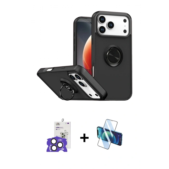 MARSİLYAN™- iPhone 17 Pro Max Kılıf Yörünge Çizgi - Siyah 3D Antistatik Seramik Nano Ekran Koruyucu + Bilvis Titan Kamera Lens - NLGY