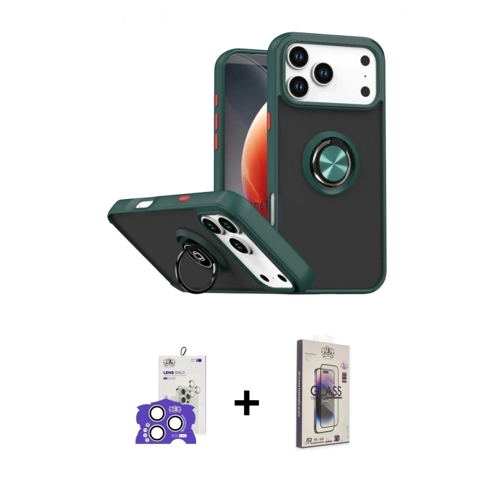MARSİLYAN™- iPhone 17 Pro Max Kılıf Yörünge Çizgi - Siyah Bilvis 3D Cam Ekran Koruyucu + Bilvis Titan Kamera Lens - GS