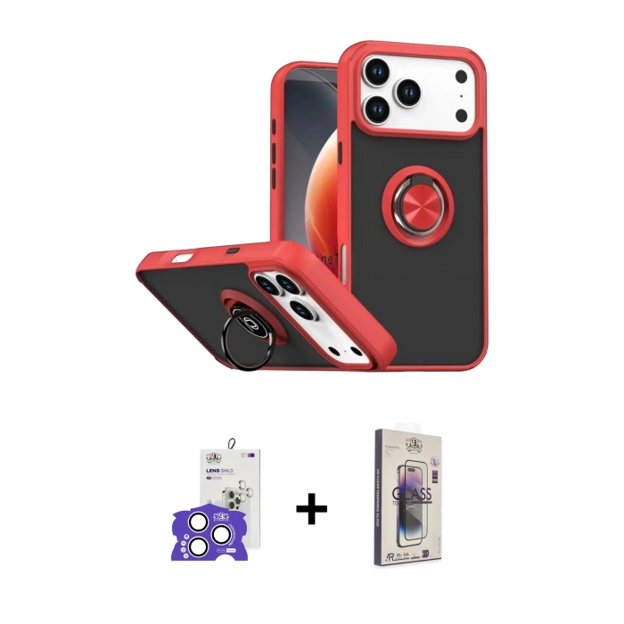 MARSİLYAN™- iPhone 17 Pro Max Kılıf Yörünge Çizgi - Siyah Bilvis 3D Cam Ekran Koruyucu + Bilvis Titan Kamera Lens - GS