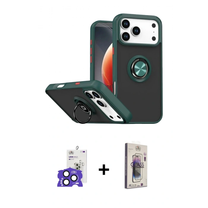 MARSİLYAN™- iPhone 17 Pro Max Kılıf Yörünge Çizgi - Siyah Bilvis 3D Cam Ekran Koruyucu + Bilvis Titan Kamera Lens - LT