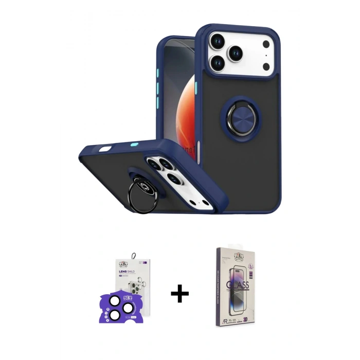 MARSİLYAN™- iPhone 17 Pro Max Kılıf Yörünge Çizgi - Siyah Bilvis 3D Cam Ekran Koruyucu + Bilvis Titan Kamera Lens - LT