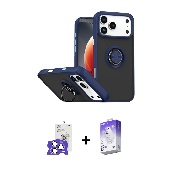 MARSİLYAN™- iPhone 17 Pro Max Kılıf Yörünge Çizgi - Siyah Bilvis 5in1 3D Magic Cam Ekran Koruyucu + Bilvis Titan Kamera Lens - GS
