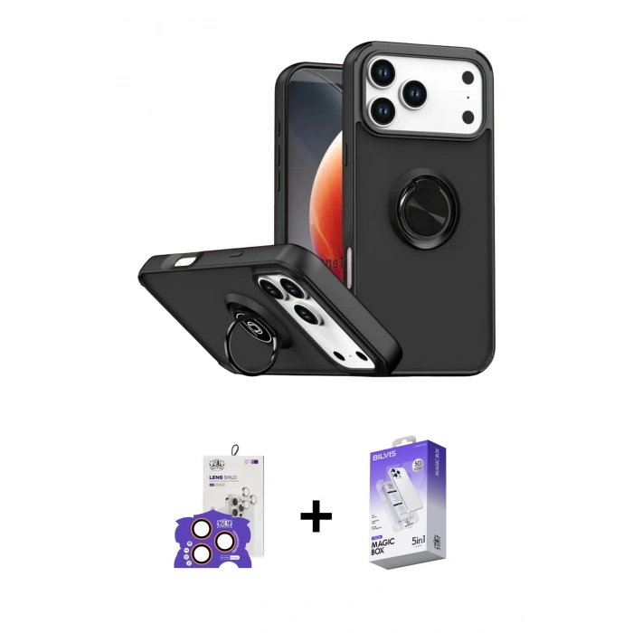 MARSİLYAN™- iPhone 17 Pro Max Kılıf Yörünge Çizgi - Siyah Bilvis 5in1 3D Magic Cam Ekran Koruyucu + Bilvis Titan Kamera Lens - TU