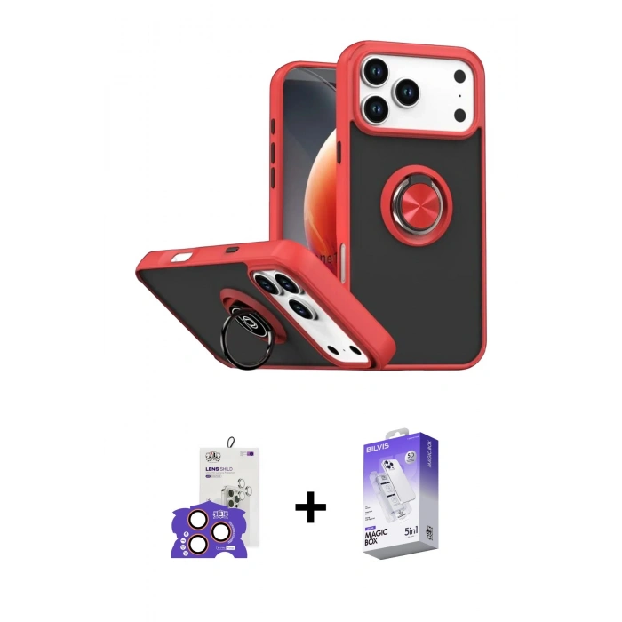 MARSİLYAN™- iPhone 17 Pro Max Kılıf Yörünge Çizgi - Siyah Bilvis 5in1 3D Magic Cam Ekran Koruyucu + Bilvis Titan Kamera Lens - TU