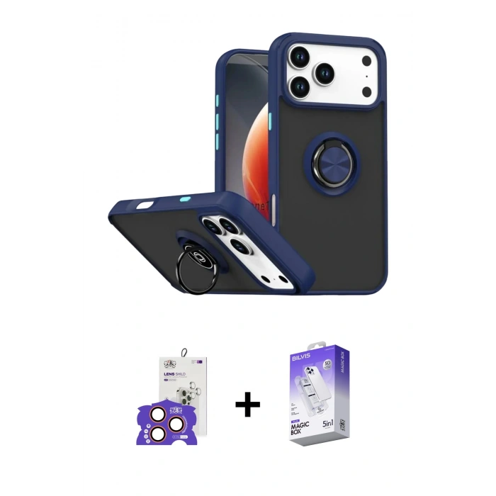 MARSİLYAN™- iPhone 17 Pro Max Kılıf Yörünge Çizgi - Siyah Bilvis 5in1 3D Magic Cam Ekran Koruyucu + Bilvis Titan Kamera Lens - TU