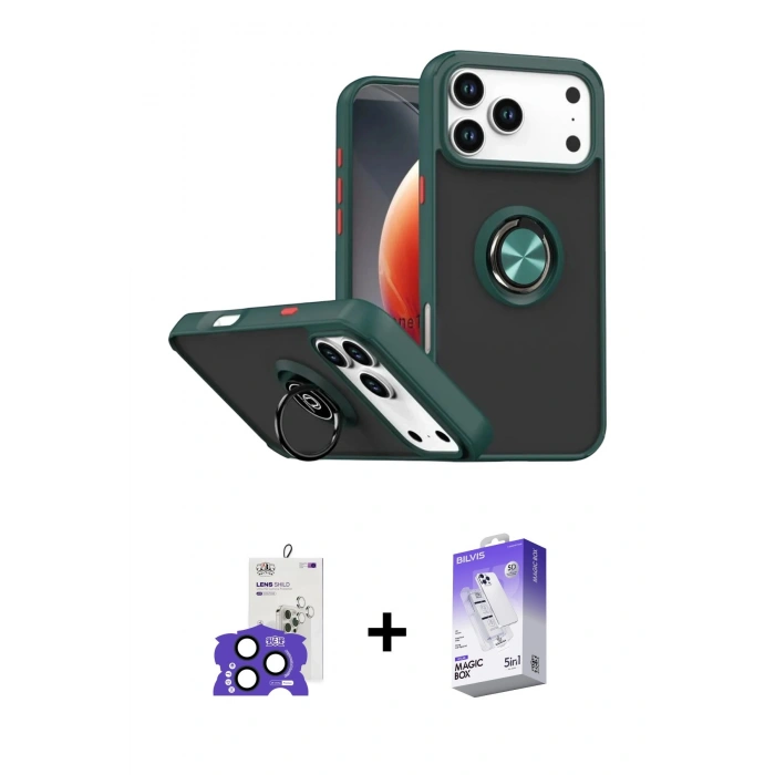 MARSİLYAN™- iPhone 17 Pro Max Kılıf Yörünge Çizgi - Siyah Bilvis 5in1 3D Magic Cam Ekran Koruyucu + Bilvis Titan Kamera Lens - LT