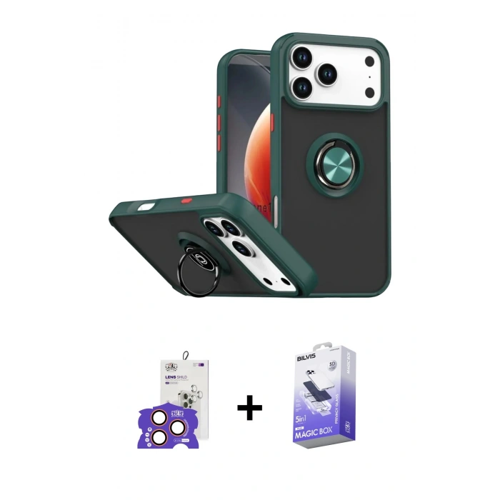 MARSİLYAN™- iPhone 17 Pro Max Kılıf Yörünge Çizgi - Siyah Bilvis 5in1 5D Magic Hayalet Cam Ekran Koruyucu + Bilvis Titan Kamera Lens - TU