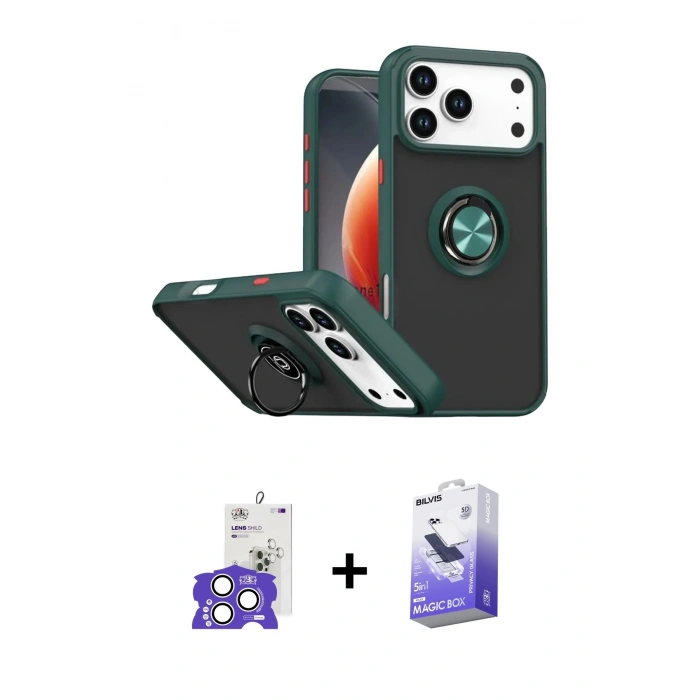 MARSİLYAN™- iPhone 17 Pro Max Kılıf Yörünge Çizgi - Siyah Bilvis 5in1 5D Magic Hayalet Cam Ekran Koruyucu + Bilvis Titan Kamera Lens - GS