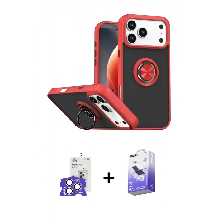 MARSİLYAN™- iPhone 17 Pro Max Kılıf Yörünge Çizgi - Siyah Bilvis 5in1 5D Magic Hayalet Cam Ekran Koruyucu + Bilvis Titan Kamera Lens - GS