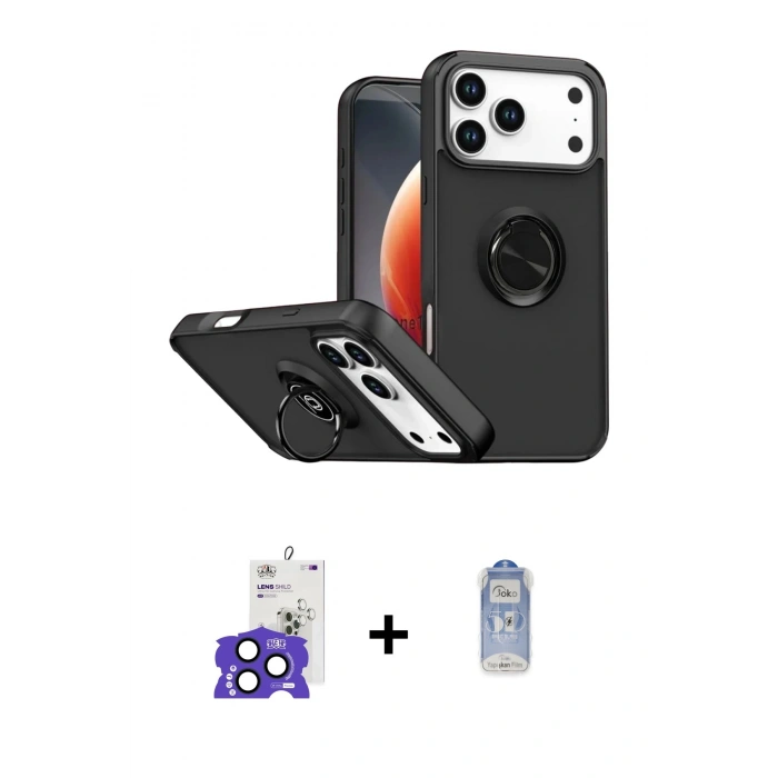 MARSİLYAN™- iPhone 17 Pro Max Kılıf Yörünge Çizgi - Siyah Joko Magic 5D Cam + Bilvis Titan Kamera Lens - LT