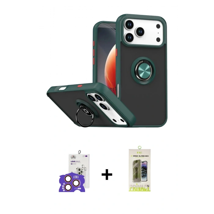 MARSİLYAN™- iPhone 17 Pro Max Kılıf Yörünge Çizgi - Siyah Joko Magic 5D Hayalet Cam + Bilvis Titan Kamera Lens - TU