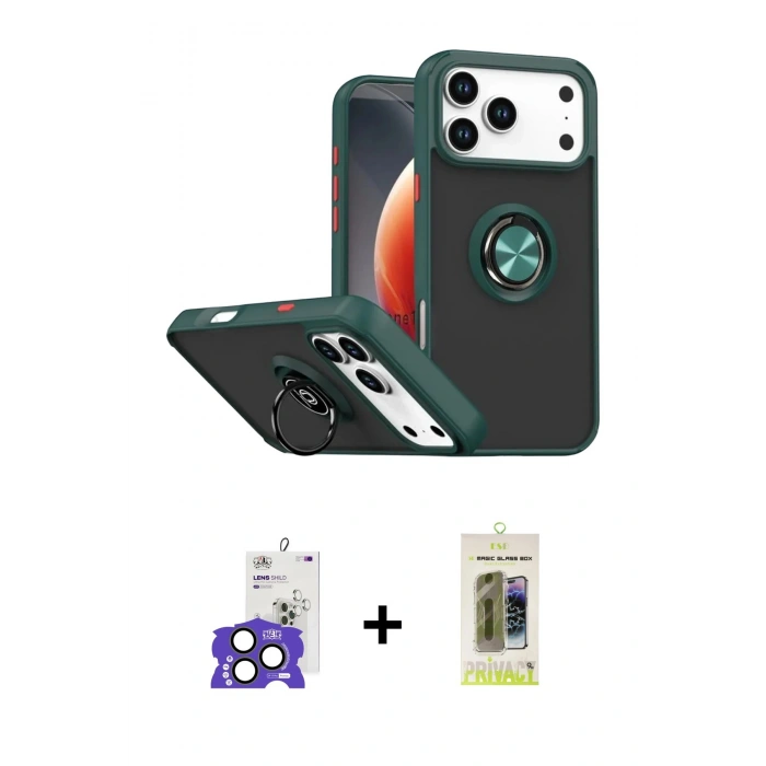 MARSİLYAN™- iPhone 17 Pro Max Kılıf Yörünge Çizgi - Siyah Joko Magic 5D Hayalet Cam + Natural Grey Bilvis Titan Kamera Lens