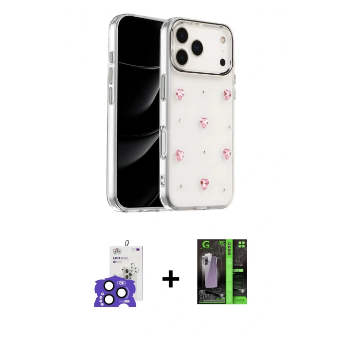 MARSİLYAN™- iPhone 17 Pro Max Kılıf Yörünge Form - Siyah 360 Mat Full Body Arka Koruyucu + Lacivert Bilvis Titan Kamera Lens