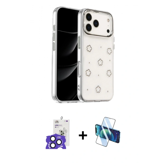MARSİLYAN™- iPhone 17 Pro Max Kılıf Yörünge Form - Siyah 3D Antistatik Cam Ekran Koruyucu + Bilvis Titan Kamera Lens - LT
