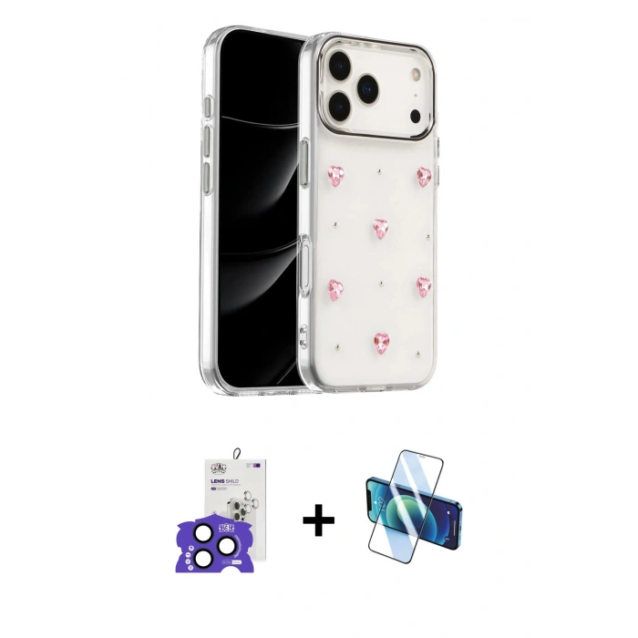 MARSİLYAN™- iPhone 17 Pro Max Kılıf Yörünge Form - Siyah 3D Antistatik Cam Ekran Koruyucu + Bilvis Titan Kamera Lens - LT