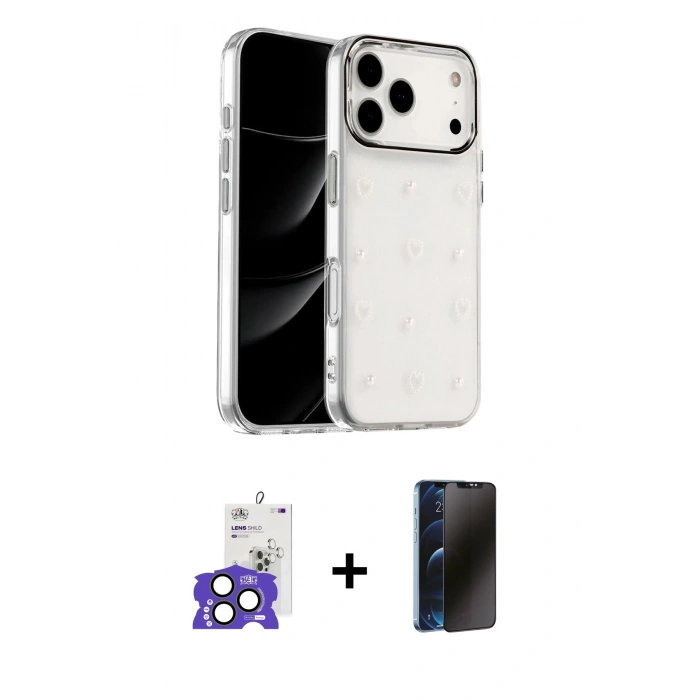 MARSİLYAN™- iPhone 17 Pro Max Kılıf Yörünge Form - Siyah 3D Antistatik Hayalet Cam Ekran Koruyucu + Bilvis Titan Kamera Lens - NLGY