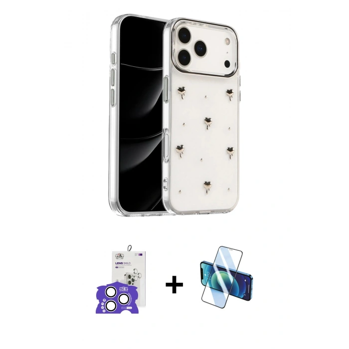MARSİLYAN™- iPhone 17 Pro Max Kılıf Yörünge Form - Siyah 3D Antistatik Seramik Nano Ekran Koruyucu + Bilvis Titan Kamera Lens - GS