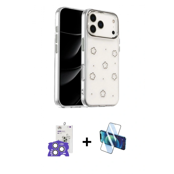 MARSİLYAN™- iPhone 17 Pro Max Kılıf Yörünge Form - Siyah 3D Antistatik Seramik Nano Ekran Koruyucu + Bilvis Titan Kamera Lens - GS