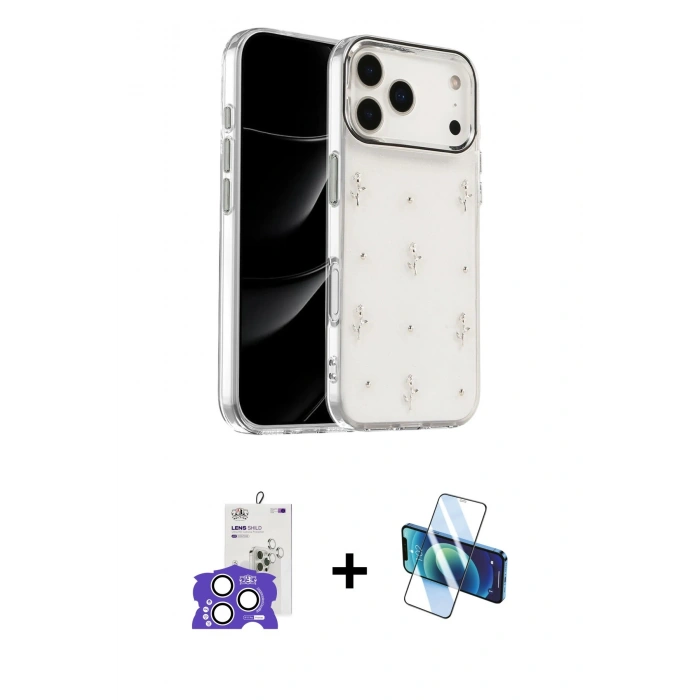 MARSİLYAN™- iPhone 17 Pro Max Kılıf Yörünge Form - Siyah 3D Antistatik Seramik Nano Ekran Koruyucu + Bilvis Titan Kamera Lens - GS