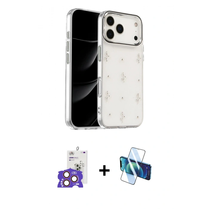 MARSİLYAN™- iPhone 17 Pro Max Kılıf Yörünge Form - Siyah 3D Antistatik Seramik Nano Ekran Koruyucu + Turuncu Bilvis Titan Kamera Lens