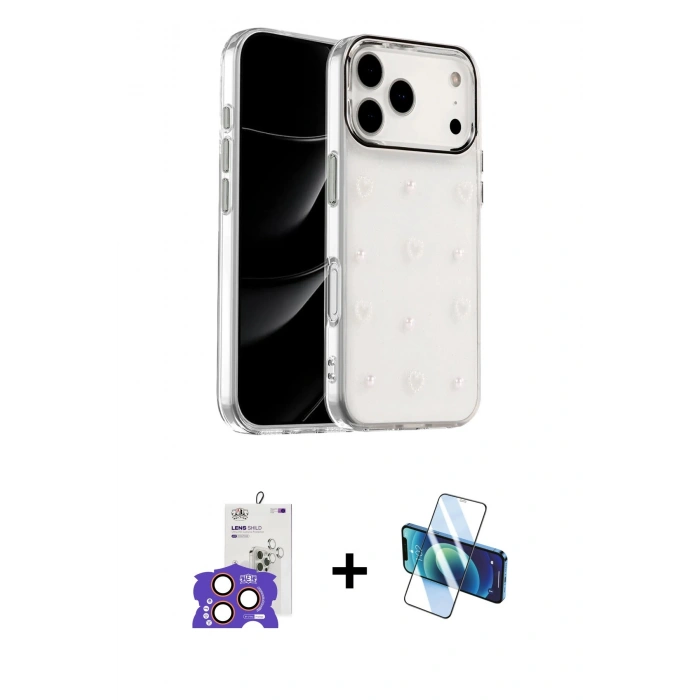 MARSİLYAN™- iPhone 17 Pro Max Kılıf Yörünge Form - Siyah 3D Antistatik Seramik Nano Ekran Koruyucu + Turuncu Bilvis Titan Kamera Lens