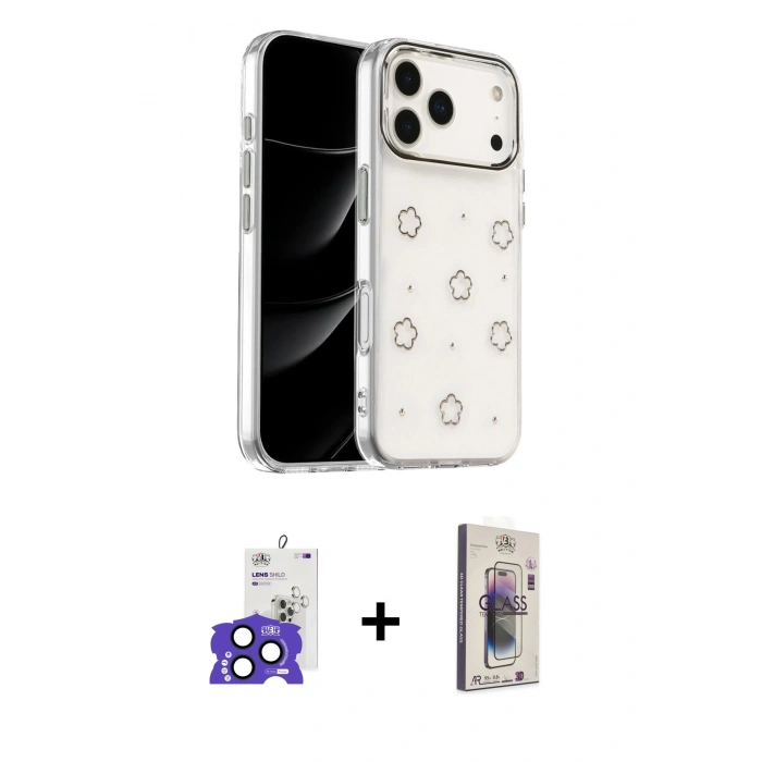 MARSİLYAN™- iPhone 17 Pro Max Kılıf Yörünge Form - Siyah Bilvis 3D Cam Ekran Koruyucu + Bilvis Titan Kamera Lens - LT