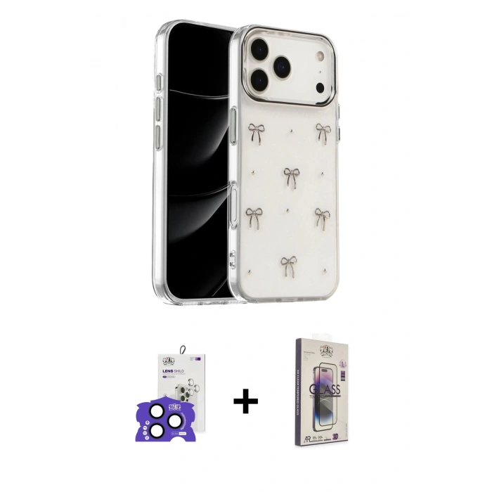 MARSİLYAN™- iPhone 17 Pro Max Kılıf Yörünge Form - Siyah Bilvis 3D Cam Ekran Koruyucu + Bilvis Titan Kamera Lens - LT