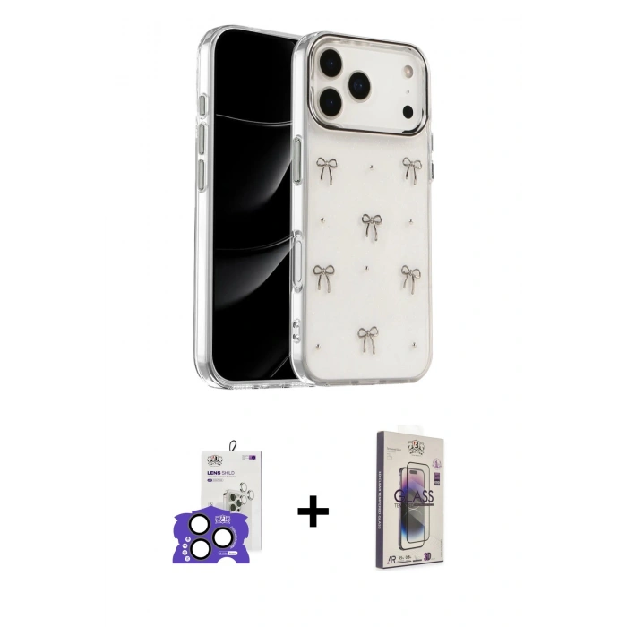 MARSİLYAN™- iPhone 17 Pro Max Kılıf Yörünge Form - Siyah Bilvis 3D Cam Ekran Koruyucu + Bilvis Titan Kamera Lens - NLGY