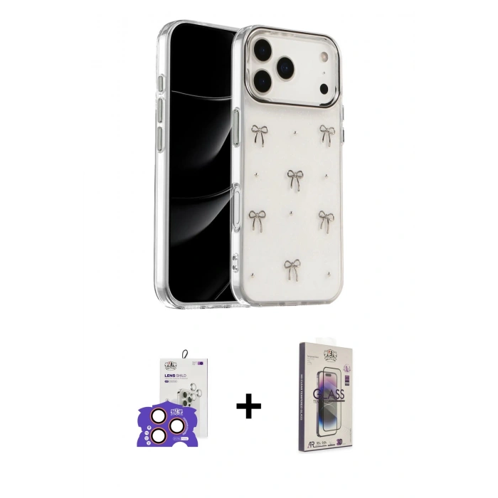 MARSİLYAN™- iPhone 17 Pro Max Kılıf Yörünge Form - Siyah Bilvis 3D Cam Ekran Koruyucu + Bilvis Titan Kamera Lens - TU