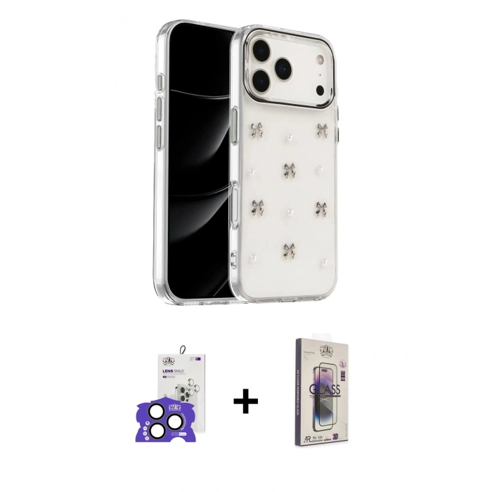 MARSİLYAN™- iPhone 17 Pro Max Kılıf Yörünge Form - Siyah Bilvis 3D Cam Ekran Koruyucu + Bilvis Titan Kamera Lens - NLGY