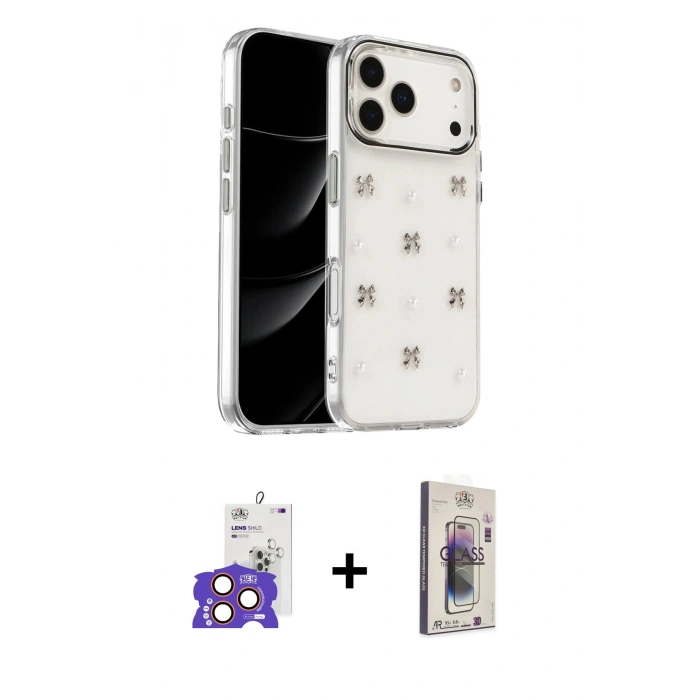 MARSİLYAN™- iPhone 17 Pro Max Kılıf Yörünge Form - Siyah Bilvis 3D Cam Ekran Koruyucu + Bilvis Titan Kamera Lens - TU