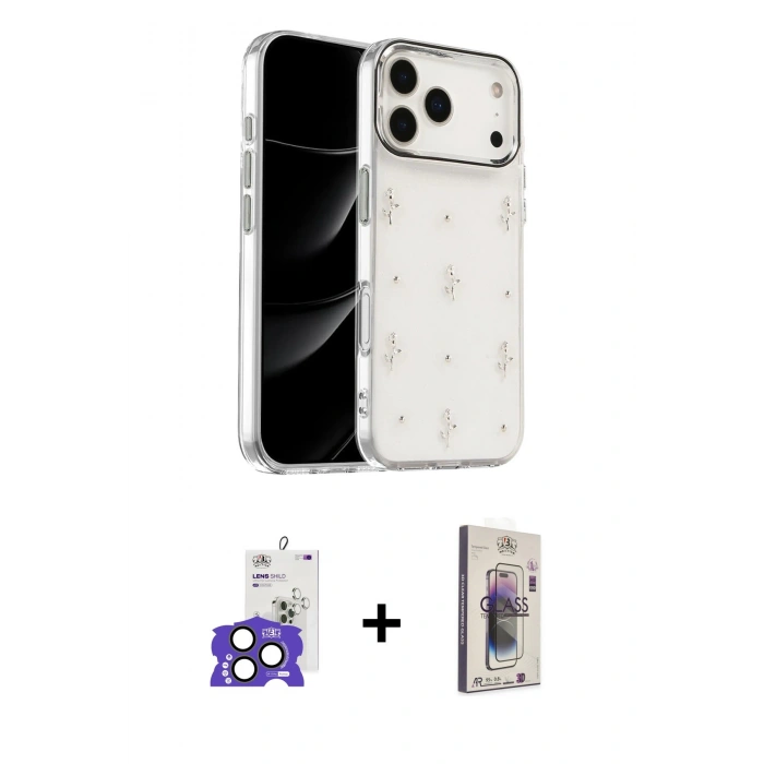MARSİLYAN™- iPhone 17 Pro Max Kılıf Yörünge Form - Siyah Bilvis 3D Cam Ekran Koruyucu + Bilvis Titan Kamera Lens - NLGY
