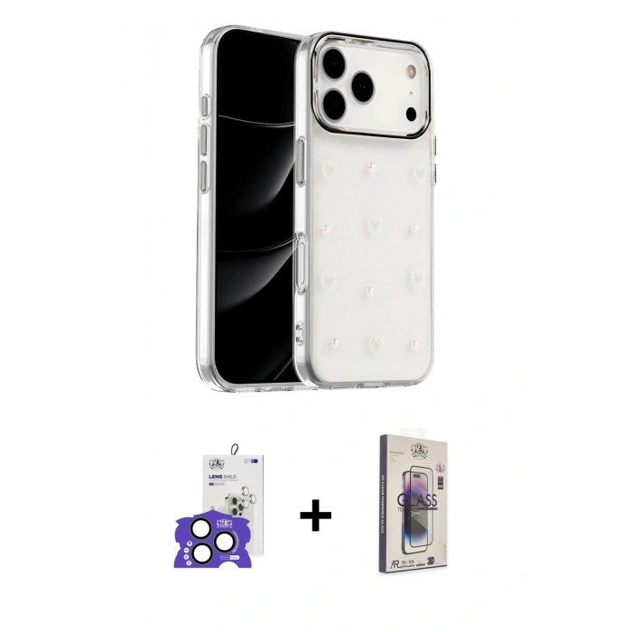 MARSİLYAN™- iPhone 17 Pro Max Kılıf Yörünge Form - Siyah Bilvis 3D Cam Ekran Koruyucu + Bilvis Titan Kamera Lens - NLGY