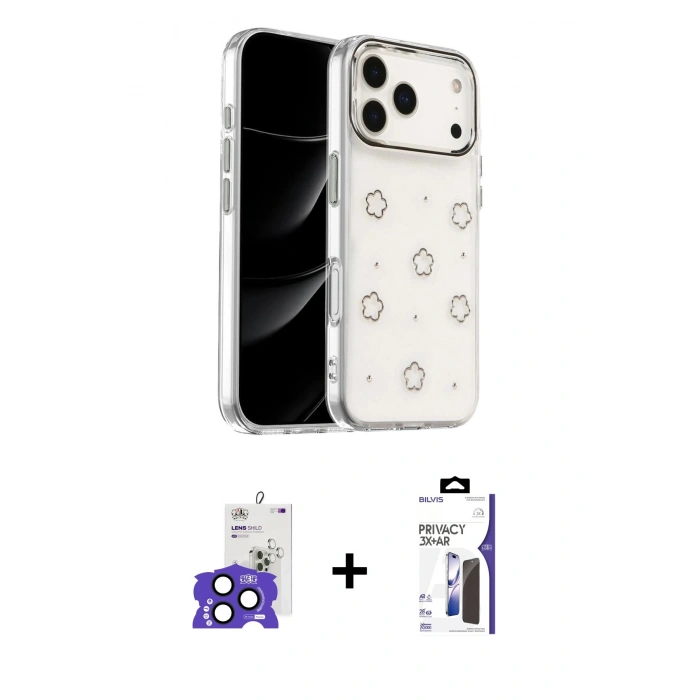 MARSİLYAN™- iPhone 17 Pro Max Kılıf Yörünge Form - Siyah Bilvis 3X AR Hayalet Cam Ekran Koruyucu + Bilvis Titan Kamera Lens - LT