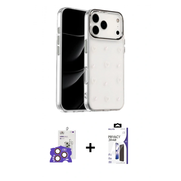 MARSİLYAN™- iPhone 17 Pro Max Kılıf Yörünge Form - Siyah Bilvis 3X AR Hayalet Cam Ekran Koruyucu + Bilvis Titan Kamera Lens - TU