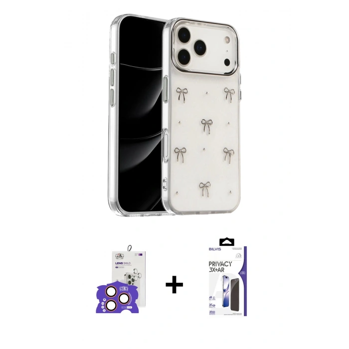MARSİLYAN™- iPhone 17 Pro Max Kılıf Yörünge Form - Siyah Bilvis 3X AR Hayalet Cam Ekran Koruyucu + Bilvis Titan Kamera Lens - TU