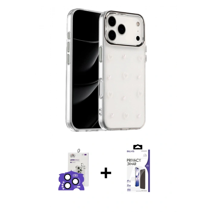 MARSİLYAN™- iPhone 17 Pro Max Kılıf Yörünge Form - Siyah Bilvis 3X AR Hayalet Cam Ekran Koruyucu + Bilvis Titan Kamera Lens - LT