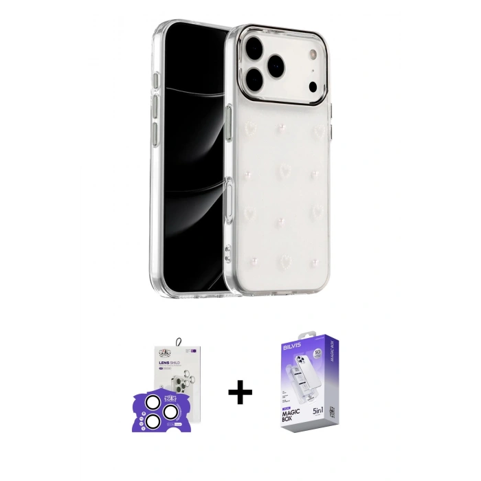 MARSİLYAN™- iPhone 17 Pro Max Kılıf Yörünge Form - Siyah Bilvis 5in1 3D Magic Cam Ekran Koruyucu + Bilvis Titan Kamera Lens - GS