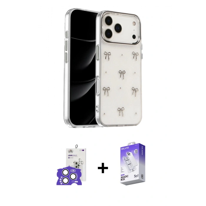 MARSİLYAN™- iPhone 17 Pro Max Kılıf Yörünge Form - Siyah Bilvis 5in1 3D Magic Cam Ekran Koruyucu + Bilvis Titan Kamera Lens - GS