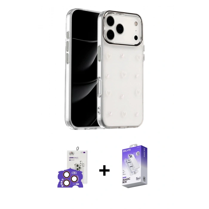 MARSİLYAN™- iPhone 17 Pro Max Kılıf Yörünge Form - Siyah Bilvis 5in1 3D Magic Cam Ekran Koruyucu + Bilvis Titan Kamera Lens - TU