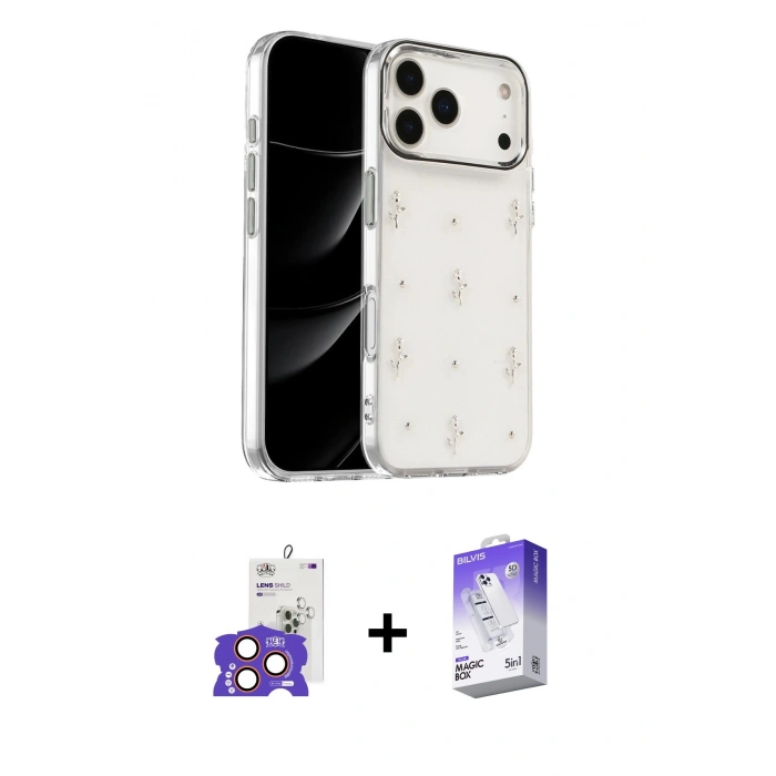 MARSİLYAN™- iPhone 17 Pro Max Kılıf Yörünge Form - Siyah Bilvis 5in1 3D Magic Cam Ekran Koruyucu + Bilvis Titan Kamera Lens - TU