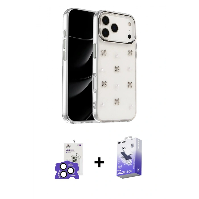 MARSİLYAN™- iPhone 17 Pro Max Kılıf Yörünge Form - Siyah Bilvis 5in1 5D Magic Hayalet Cam Ekran Koruyucu + Bilvis Titan Kamera Lens - NLGY