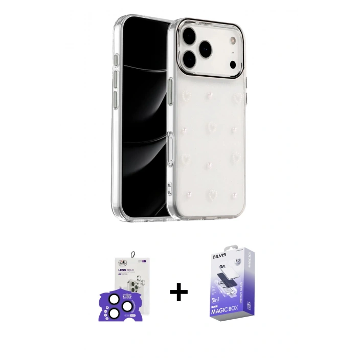 MARSİLYAN™- iPhone 17 Pro Max Kılıf Yörünge Form - Siyah Bilvis 5in1 5D Magic Hayalet Cam Ekran Koruyucu + Bilvis Titan Kamera Lens - LT