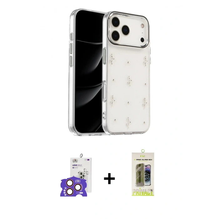 MARSİLYAN™- iPhone 17 Pro Max Kılıf Yörünge Form - Siyah Joko Magic 5D Hayalet Cam + Turuncu Bilvis Titan Kamera Lens